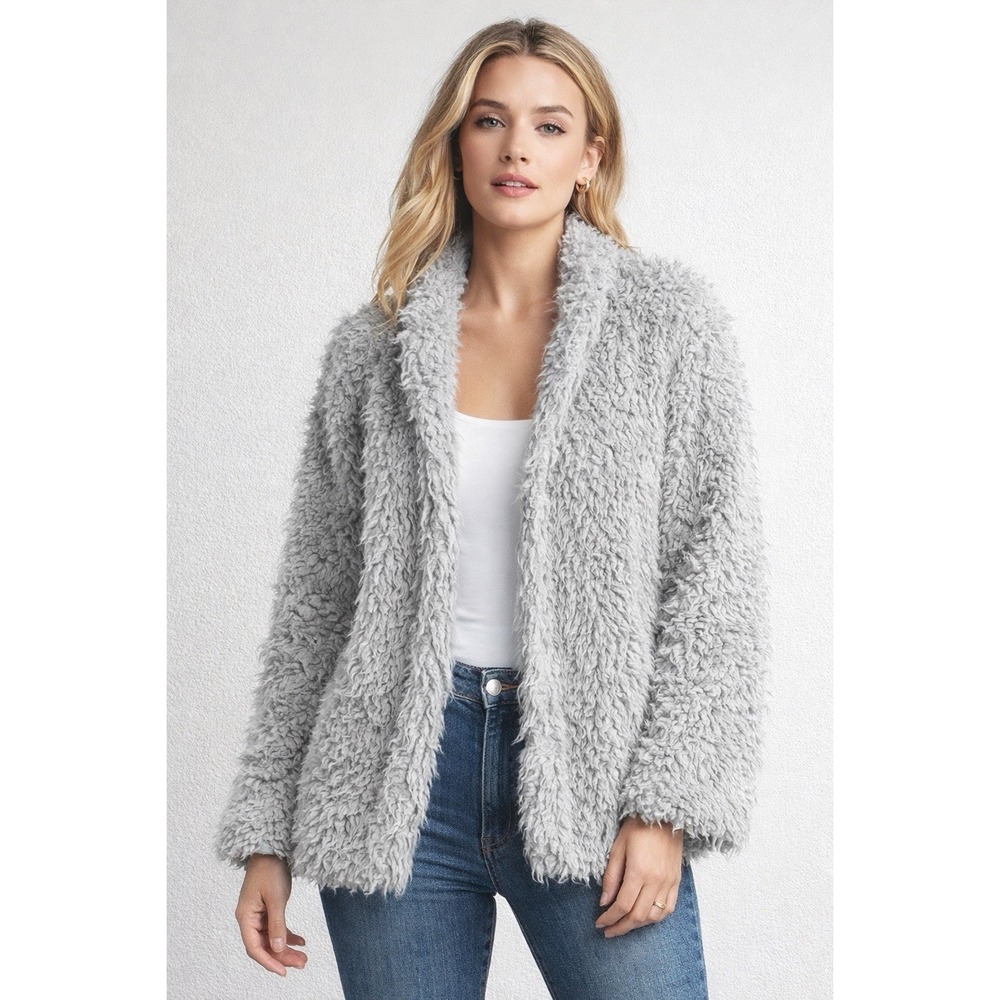 Express Women's Size XS Gray‎ Faux Fur Jacket Open Front Soft Cozy Chic